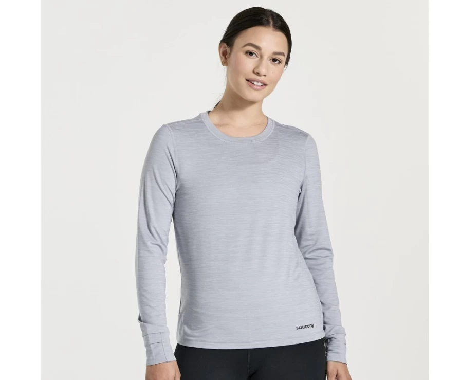 Saucony Women's Light Grey Heather Boulder Baselayer Top for Running & Outdoor Activities