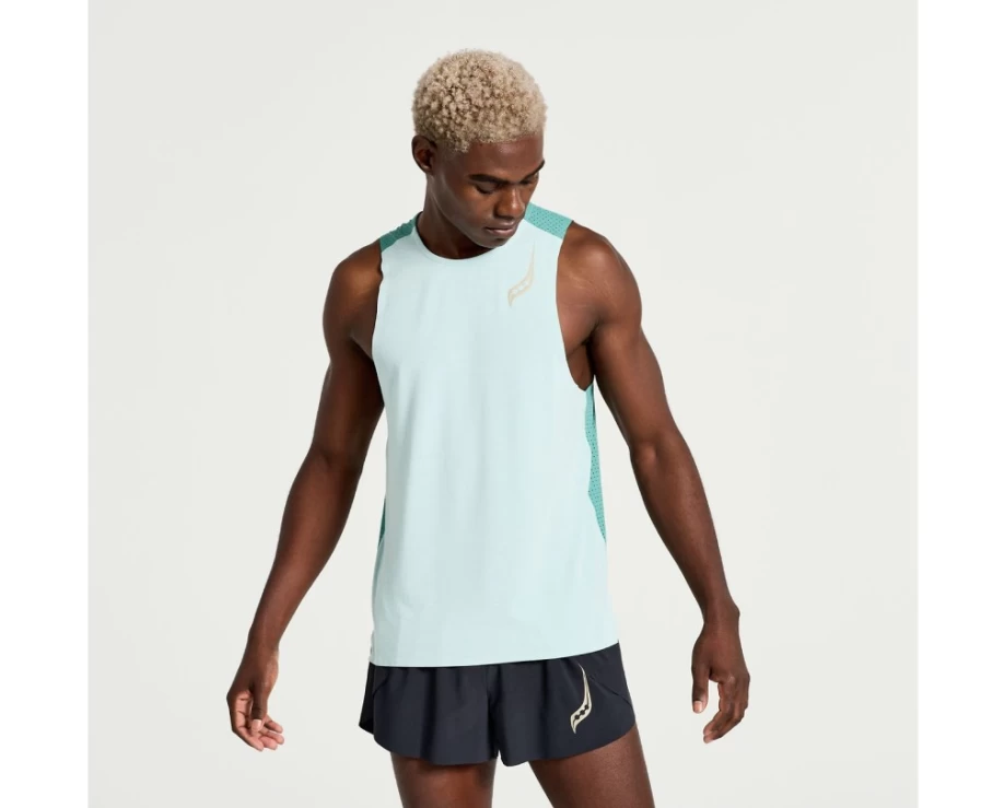 Saucony Men's Pinnacle Sleeveless Shirt in Mineral - Lightweight Performance Top