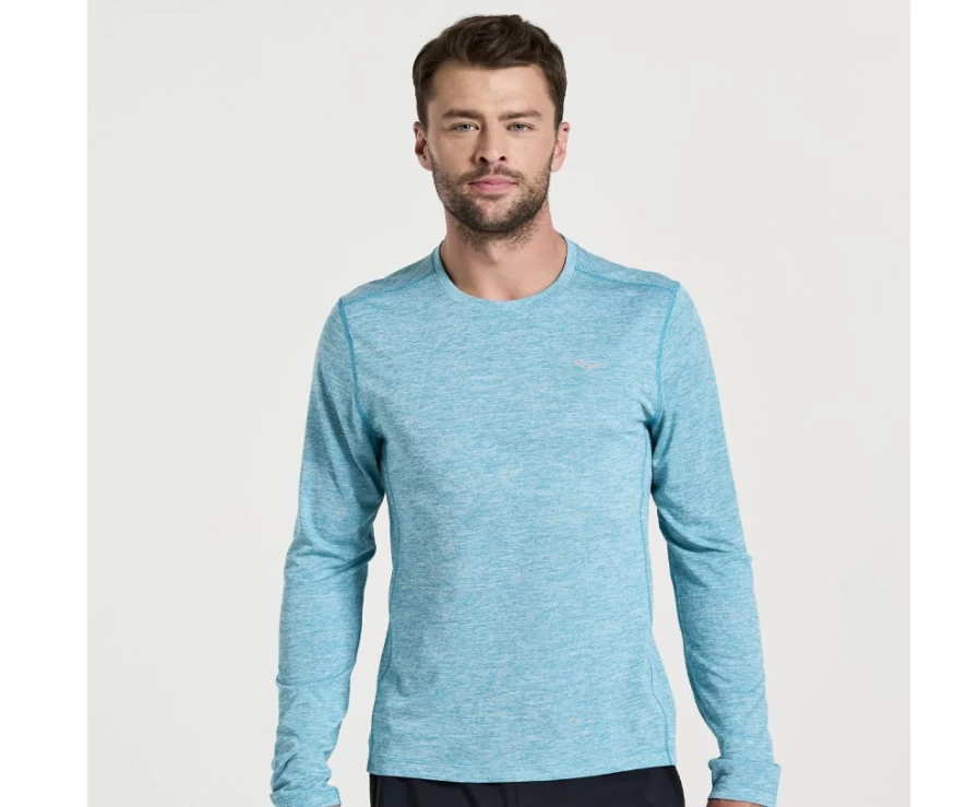 Saucony Men's Turquoise Heather Long Sleeve Stopwatch Performance Shirt