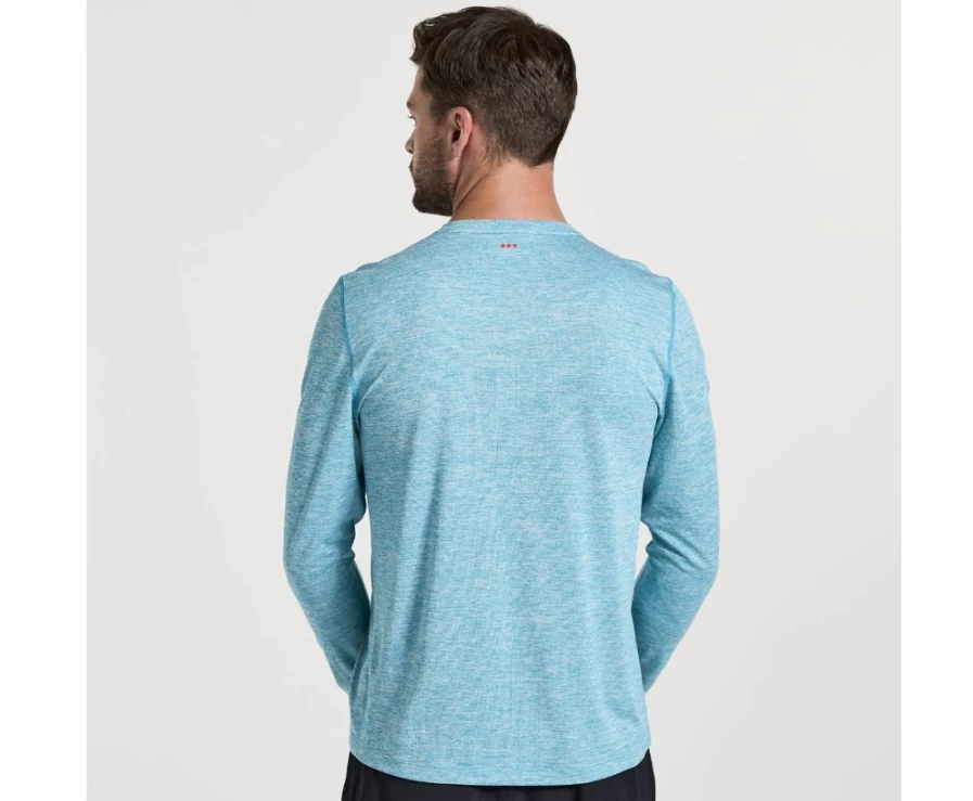 Saucony Men's Turquoise Heather Long Sleeve Stopwatch Performance Shirt
