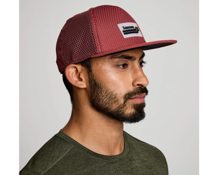 Saucony Women's Outpace Mesh Trucker Hat in Apple Butter - Breathable Baseball Cap for Running & Outdoor Activities