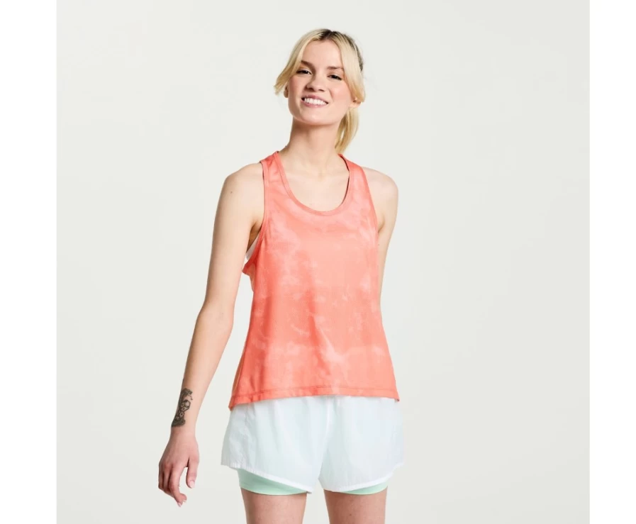 Saucony Women's Elevate Tank Top in Zenith Tie-Dye Print - Lightweight Running & Workout Shirt