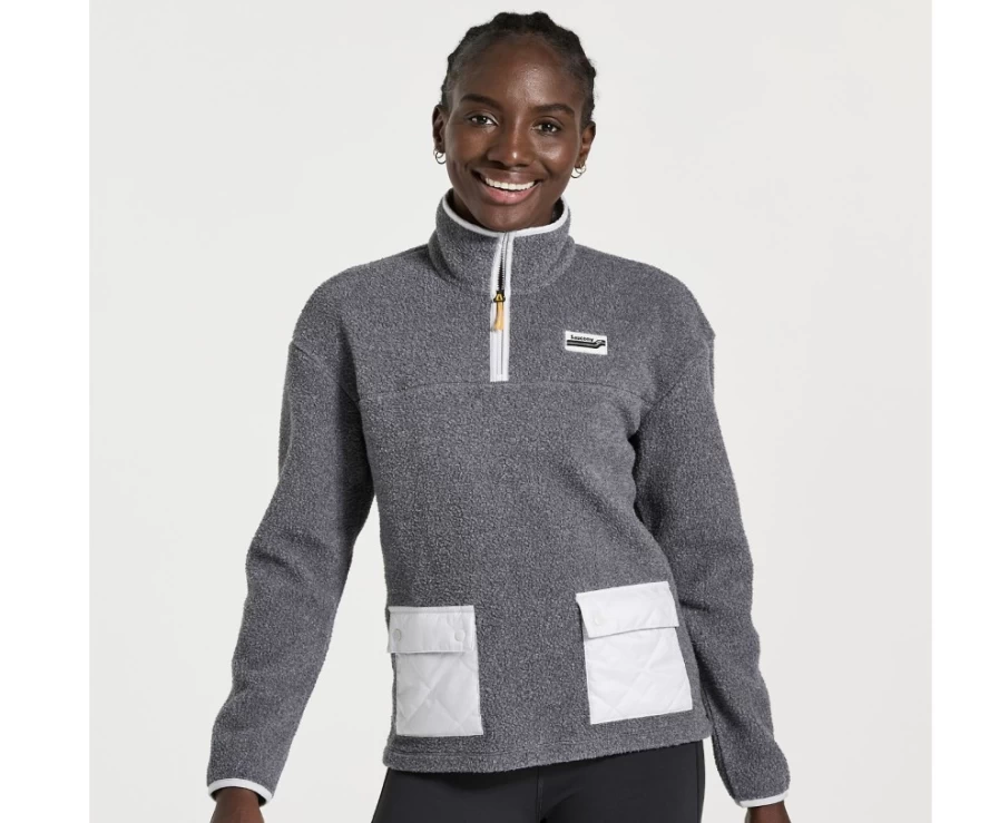 Saucony Women's Black Heather Sherpa 1/4 Zip Pullover Fleece Jacket