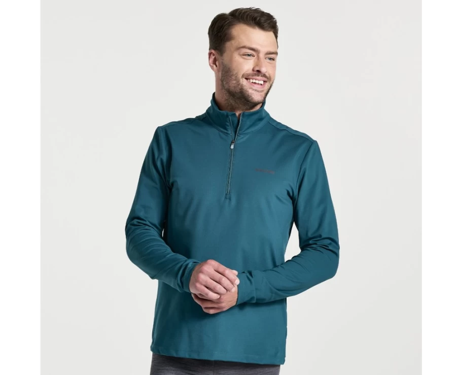 Saucony Men's Solstice 1/4 Zip Pullover - Lagoon Color Lightweight Running Top