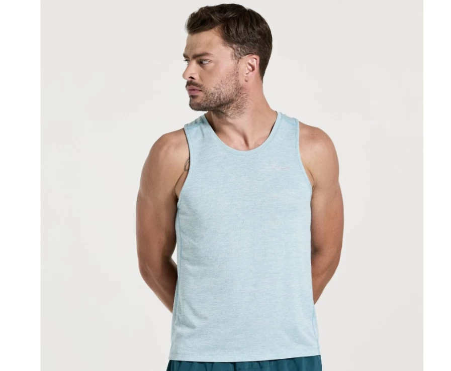 Saucony Men's Rainfall Heather Performance Running Singlet with Stopwatch Feature