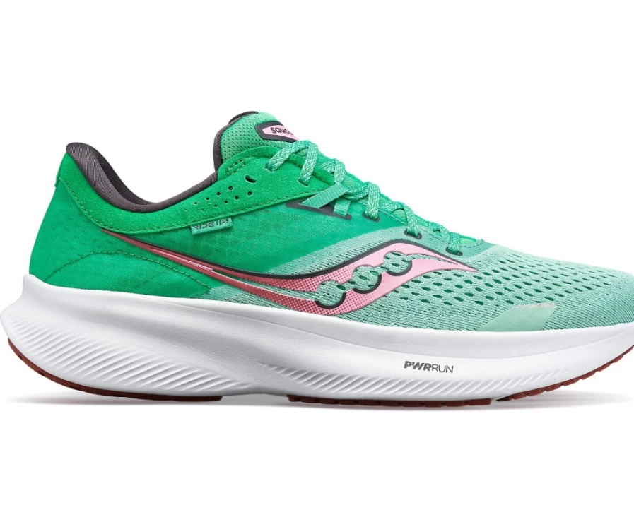 Saucony Women's Ride 16 Wide Running Shoes in Sprig Green - Comfortable Athletic Sneakers for Women