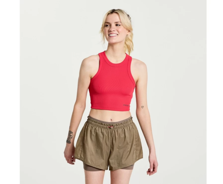 Saucony Women's Elevate Crop Top in Rose - Lightweight Workout Shirt for Running & Fitness