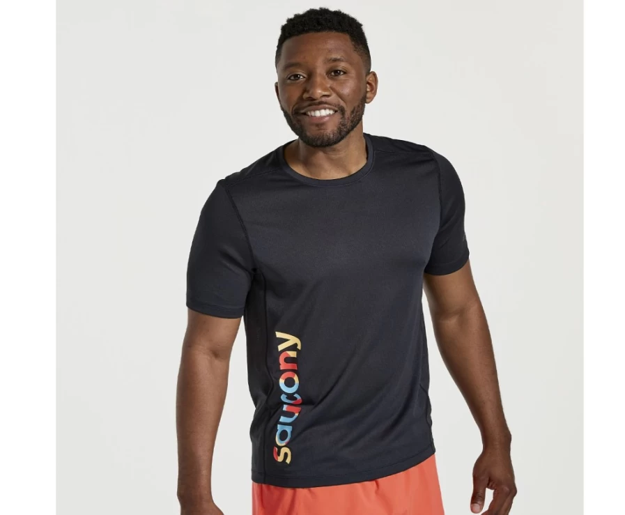 Saucony Men's Black Graphic Stopwatch Print Short Sleeve T-Shirt