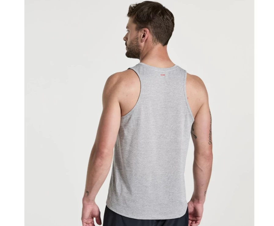 Saucony Men's Light Grey Heather Performance Running Singlet – Breathable Athletic Stopwatch Tank Top