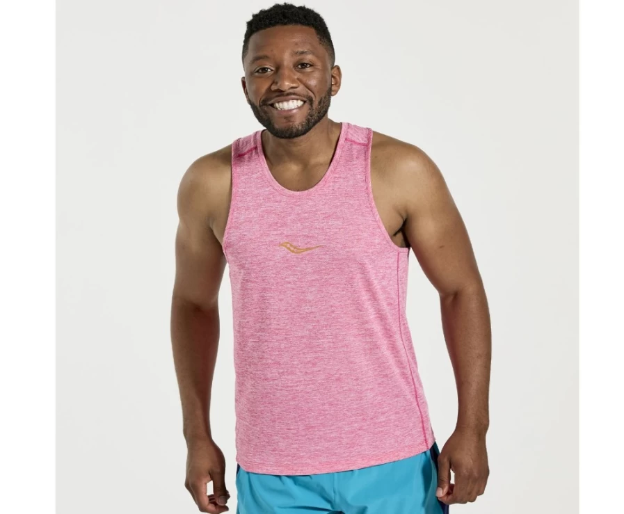 Saucony Men's Flame Quartz Heather Performance Running Singlet - Lightweight Athletic Stopwatch Tank Top