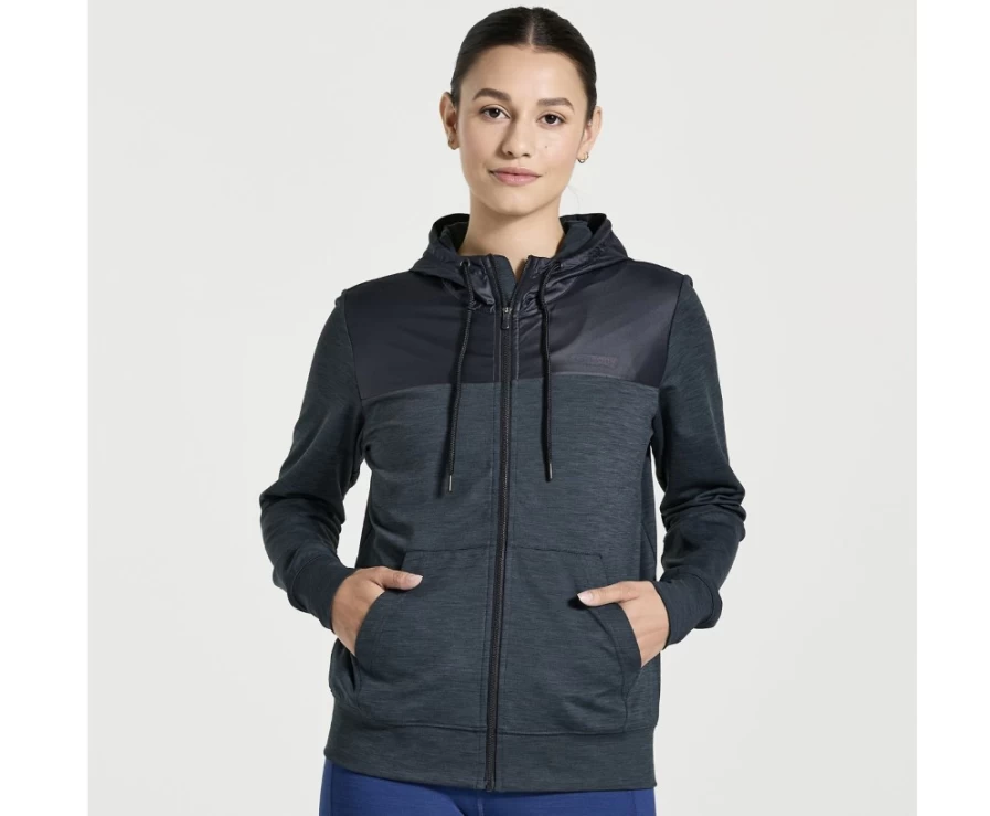 Saucony Women's Solstice Zip Hoody - Black Heather Full-Zip Running Jacket
