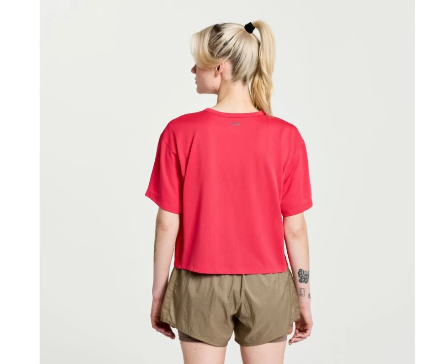 Saucony Women's Elevate Short Sleeve Running Shirt in Rose - Lightweight Performance Top for Women