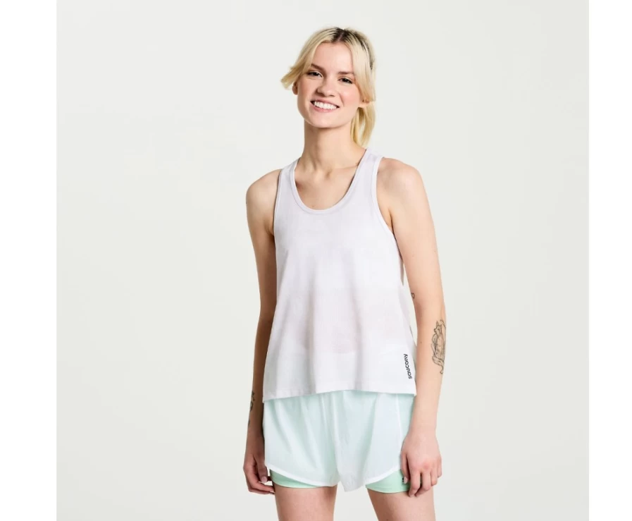 Saucony Women's Elevate Tank Top - White Tie-Dye Print Athletic Workout Shirt