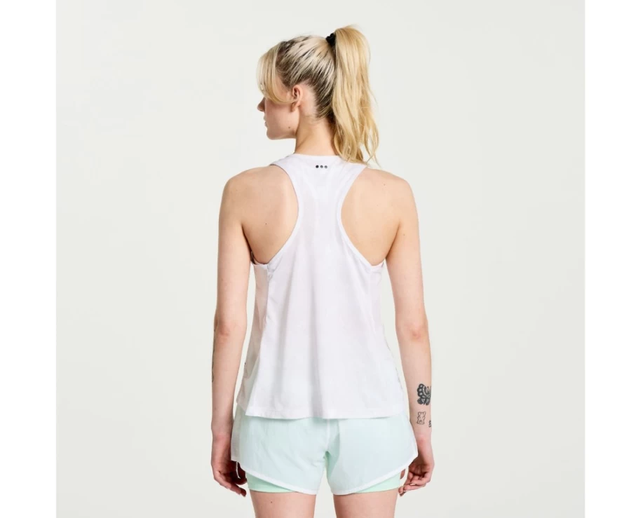 Saucony Women's Elevate Tank Top - White Tie-Dye Print Athletic Workout Shirt