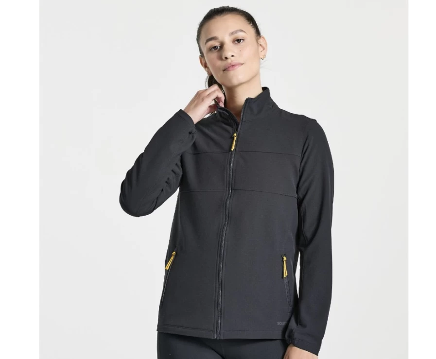 Saucony Women's Black Bluster Jacket - Lightweight Water-Resistant Windbreaker for Outdoor Activities