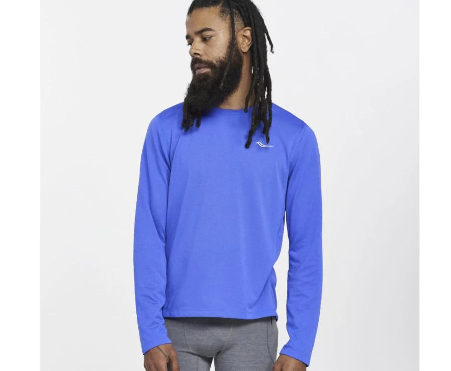 Saucony Men's Blue Raz Long Sleeve Stopwatch Performance Shirt