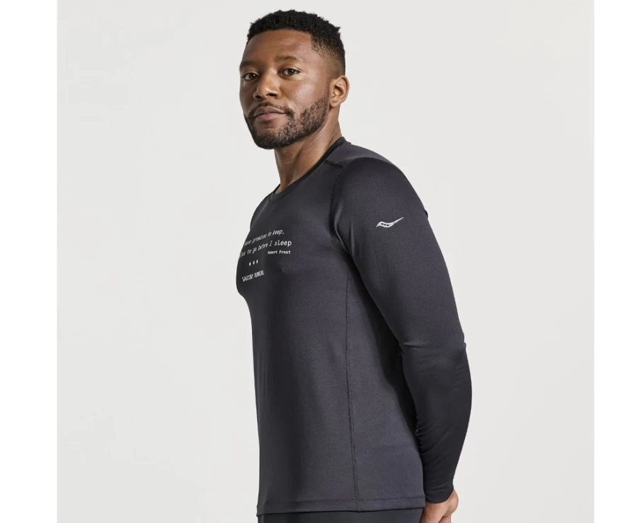Saucony Men's Black Graphic Stopwatch Long Sleeve Performance Shirt