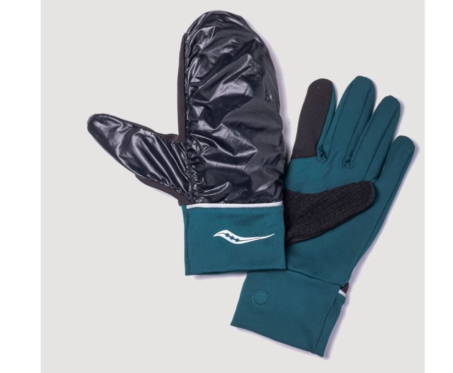 Saucony Women's Solstice Convertible Mitt Gloves in Lagoon – Adjustable Fingerless to Mittens Design