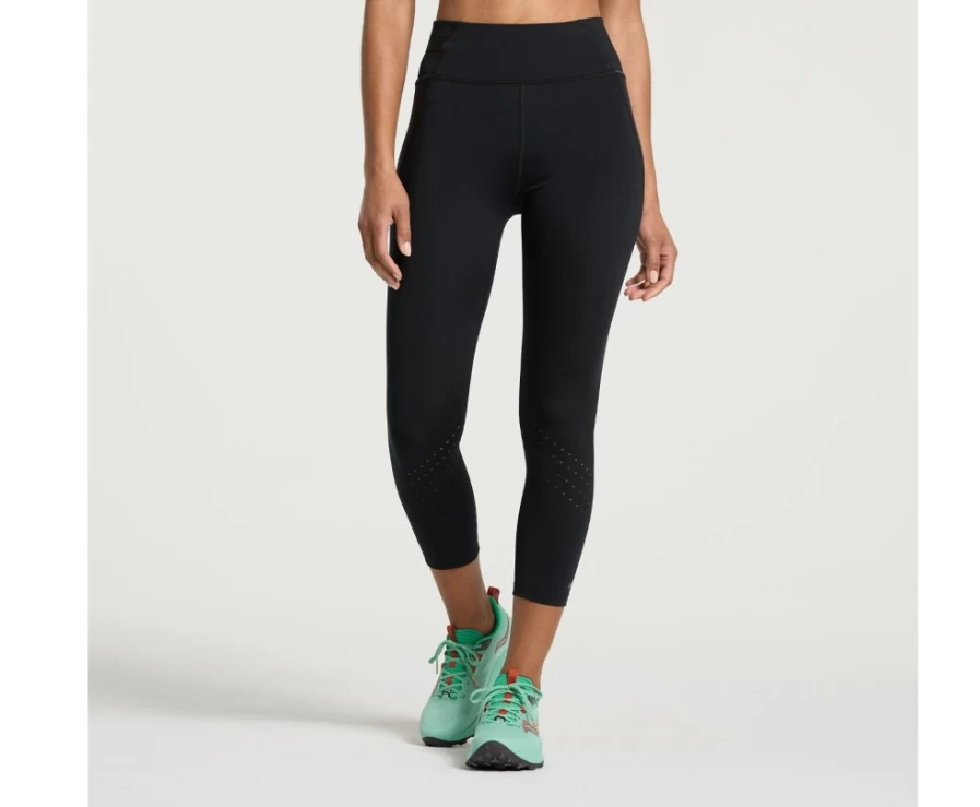 Saucony Women's Explorer Utility Crop Tight - Black Athletic Performance Tights for Running & Training