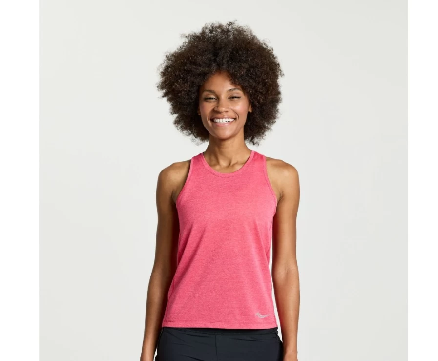 Saucony Women's Rose Heather Performance Running Singlet with Stopwatch Feature