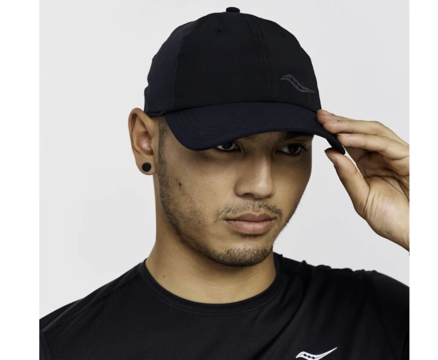 Saucony Unisex Black Outpace Petite Hat - Lightweight Running Cap