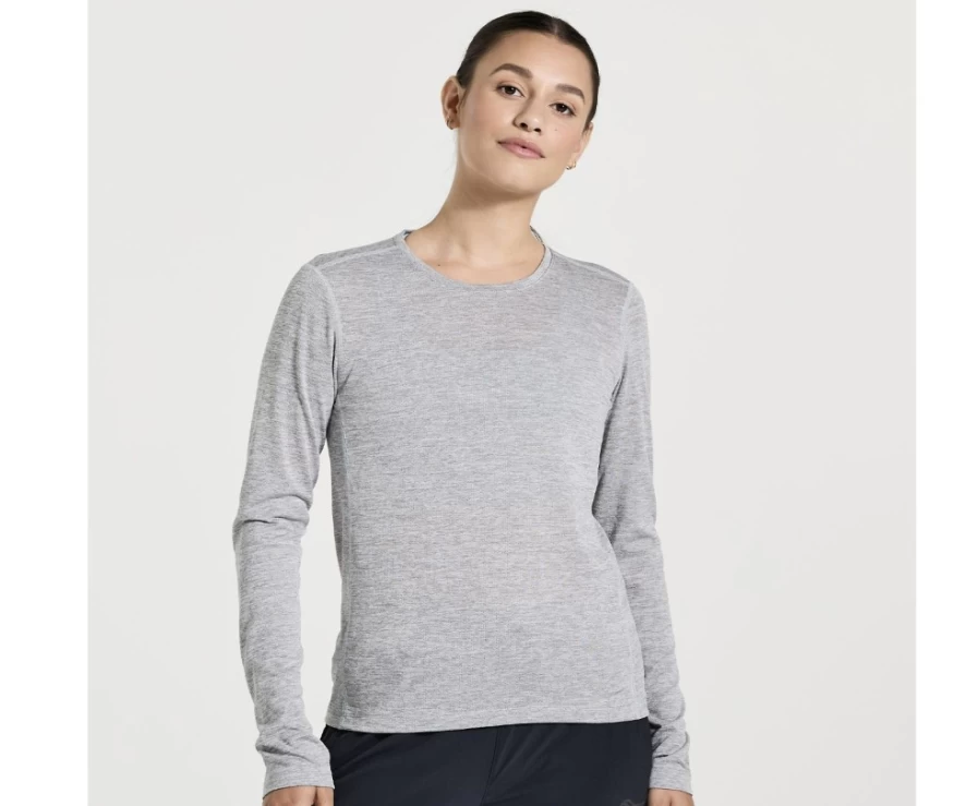 Saucony Women's Light Grey Heather Long Sleeve Stopwatch Running Top