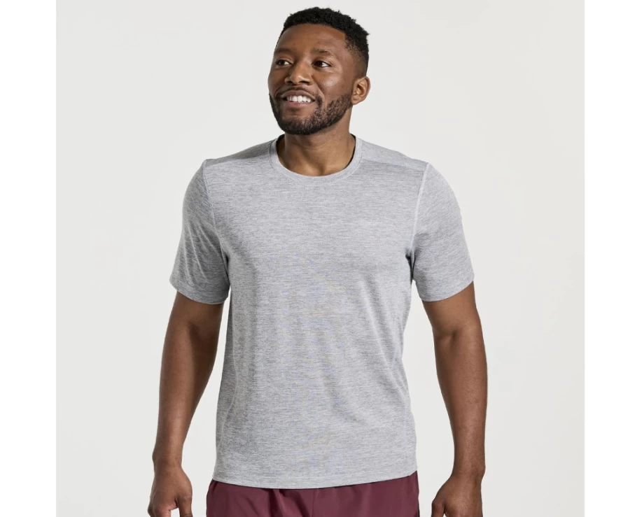 Saucony Men's Light Grey Heather Short Sleeve Performance Stopwatch Shirt