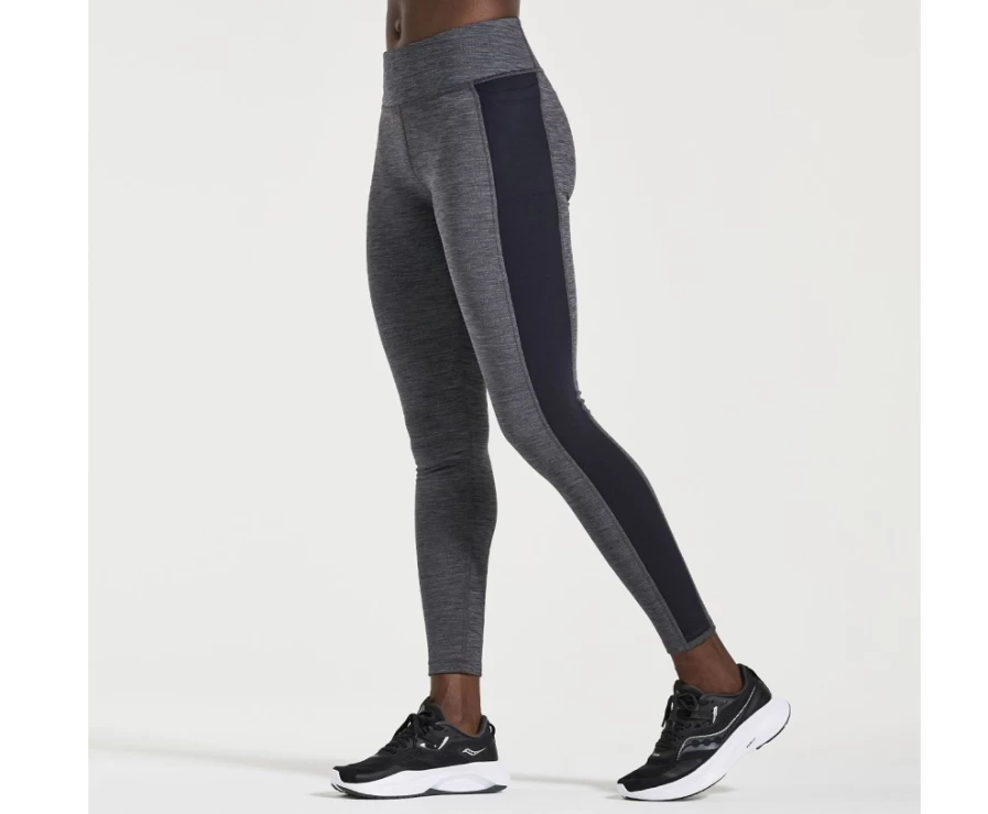 Saucony Women's Solstice Tight - Black Heather Running Pants for Women