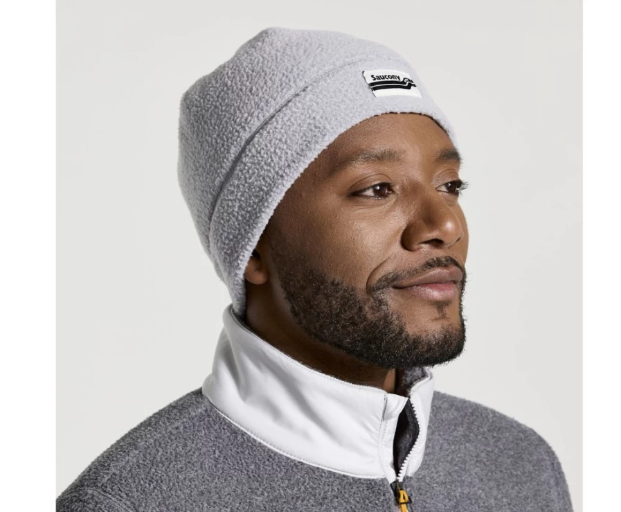Saucony Women's Light Grey Heather Sherpa Beanie - Cozy Winter Hat