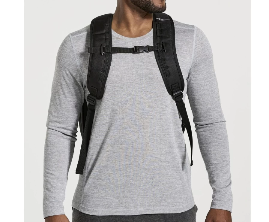 Saucony Women's Black Overhaul Zip Pack - Durable Travel Backpack for Gym & Work