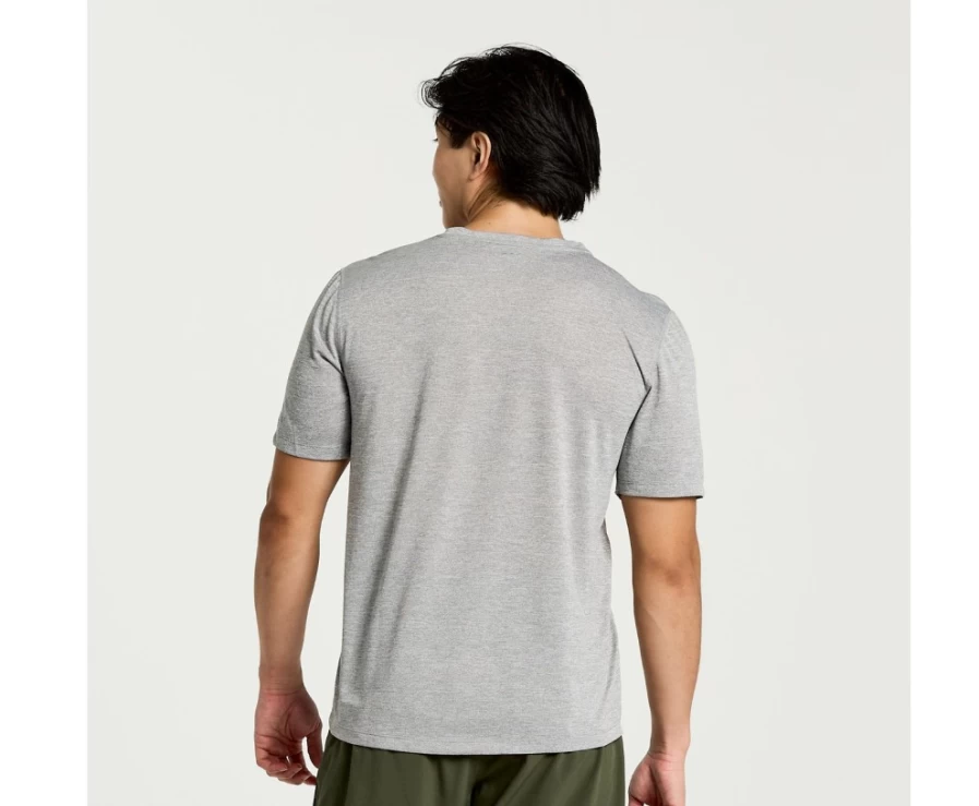 Saucony Men's Light Grey Heather Graphic Short Sleeve Tee with Stopwatch Design