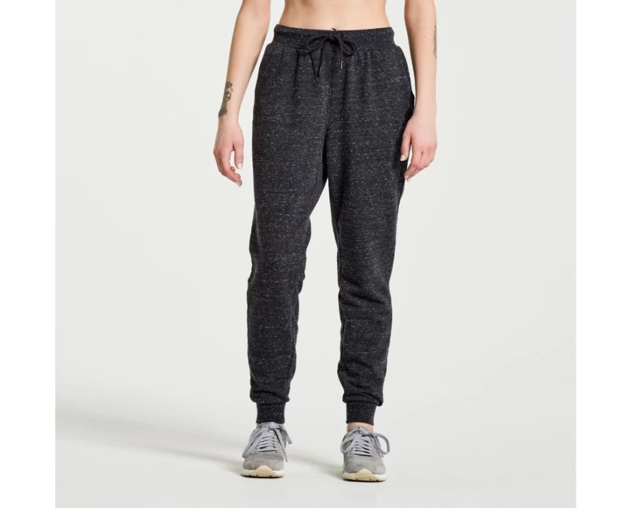 Saucony Women's Black Heather Graphic Rested Sweatpants - Comfortable Lounge Pants