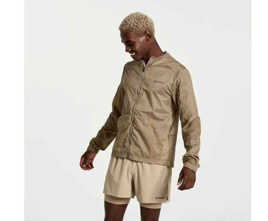 Saucony Men's Pewter Elevate Packable Jacket - Lightweight Water-Resistant Windbreaker