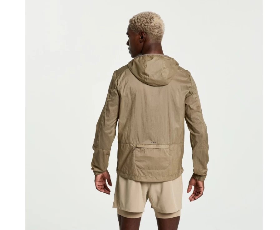 Saucony Men's Pewter Elevate Packable Jacket - Lightweight Water-Resistant Windbreaker