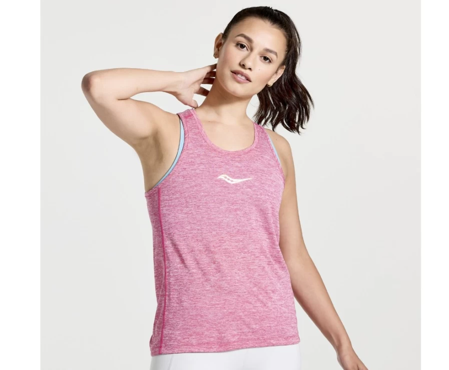 Saucony Women's Flame Quartz Heather Performance Running Singlet – Lightweight Athletic Stopwatch Tank Top