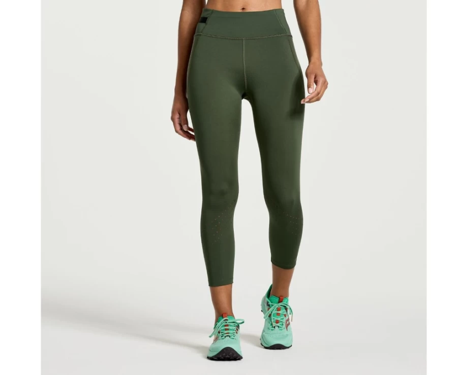 Saucony Women's Explorer Utility Crop Tight in Climbing Ivy - Lightweight Hiking & Running Tights