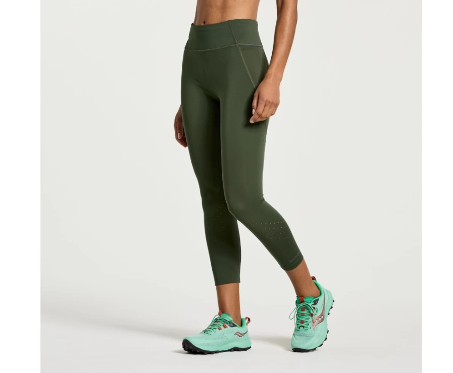 Saucony Women's Explorer Utility Crop Tight in Climbing Ivy - Lightweight Hiking & Running Tights