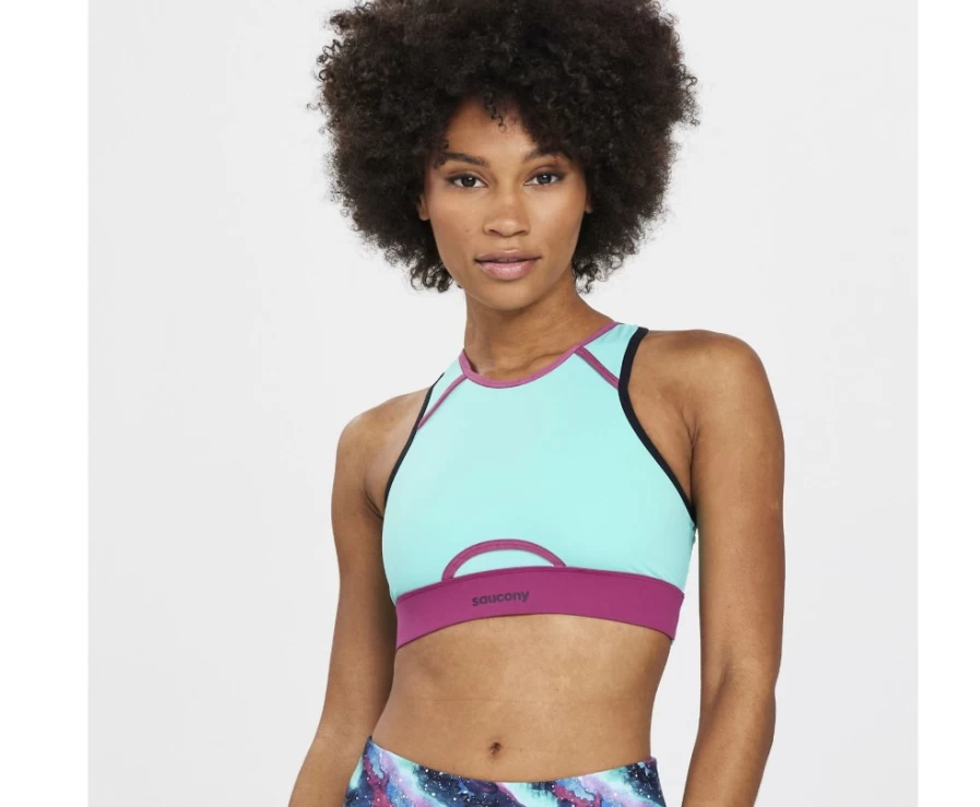 Saucony Women's Cool Mint Dash Bra Top - Lightweight Running Sports Bra for Active Women