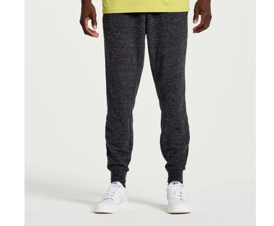 Saucony Men's Rested Sweatpant - Black Heather Graphic Casual Joggers