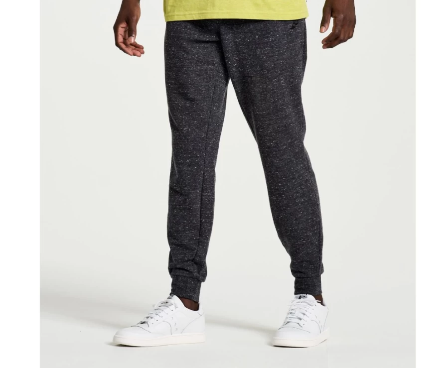 Saucony Men's Rested Sweatpant - Black Heather Graphic Casual Joggers