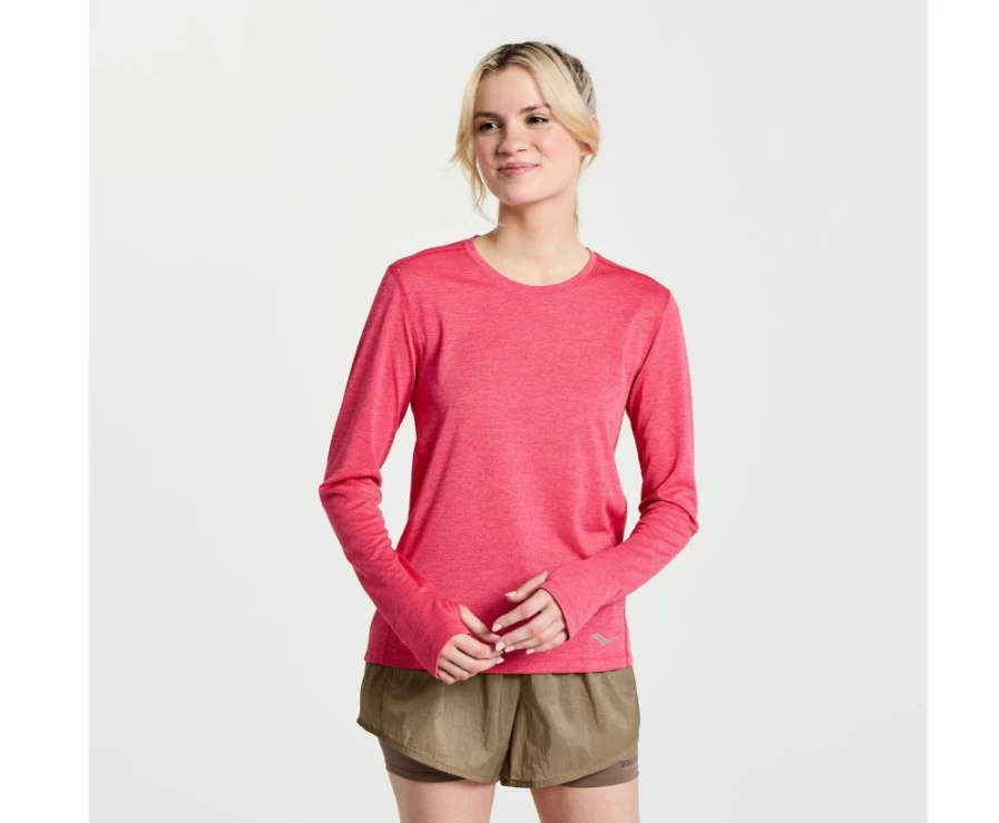 Saucony Women's Rose Heather Performance Long Sleeve Stopwatch Running Top