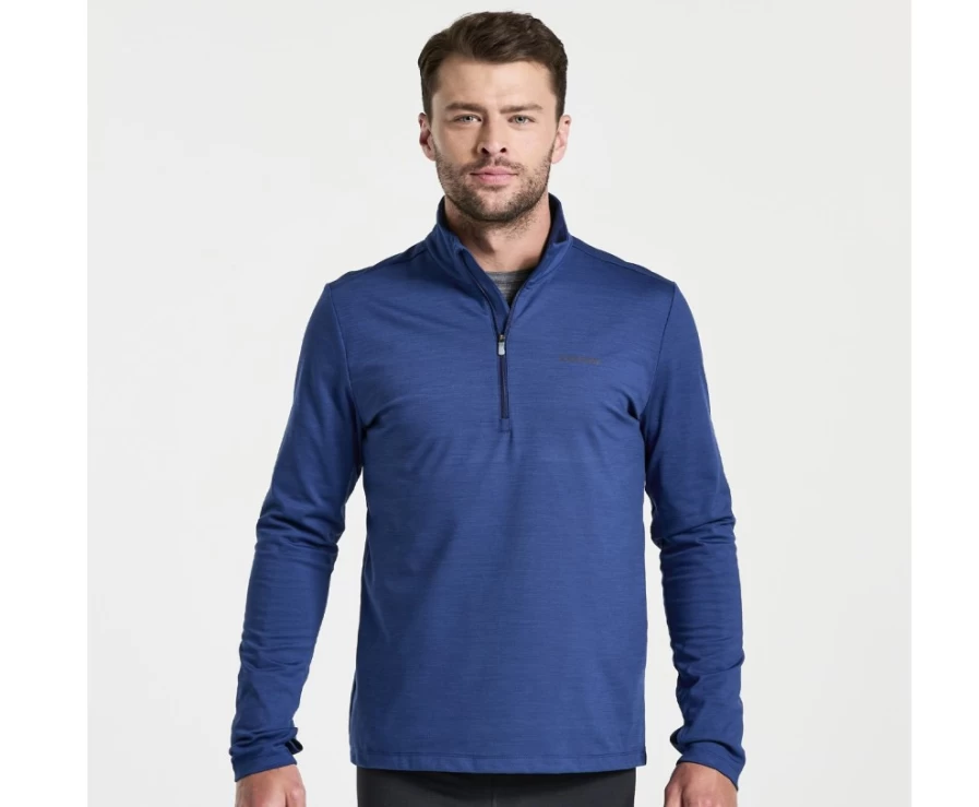 Saucony Men's Solstice 1/4 Zip Pullover in Sodalite Heather - Lightweight Running Top