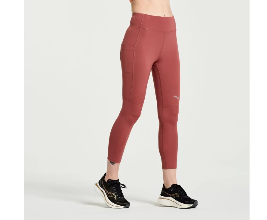 Saucony Women's Fortify Crop Tight in Apple Butter - High-Performance Workout Leggings