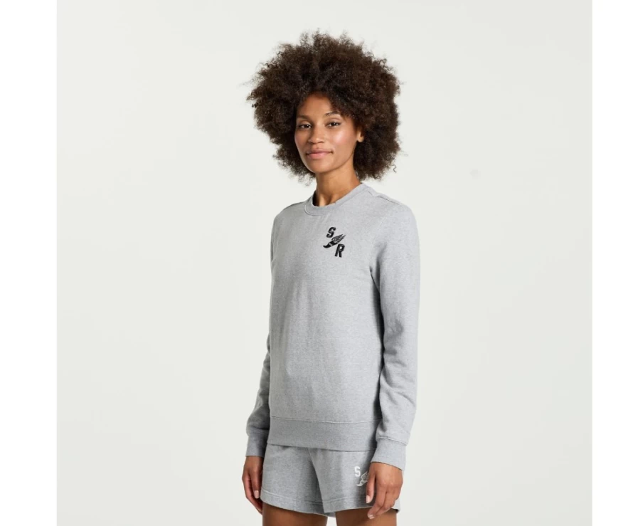 Saucony Women's Light Grey Heather Graphic Rested Crewneck Sweatshirt