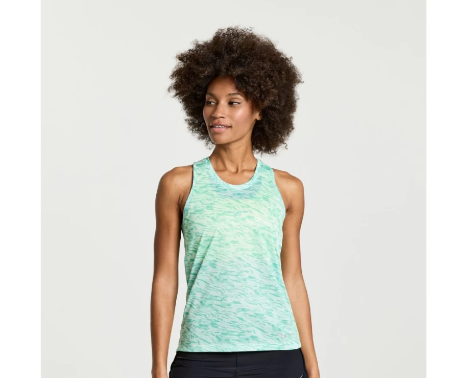 Saucony Women's Atmos Wave Print Graphic Stopwatch Singlet Running Top