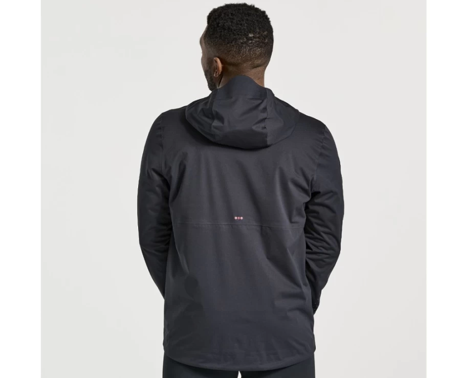 Saucony Men's Black Boulder Drizzle Jacket - Water-Resistant Outdoor Windbreaker