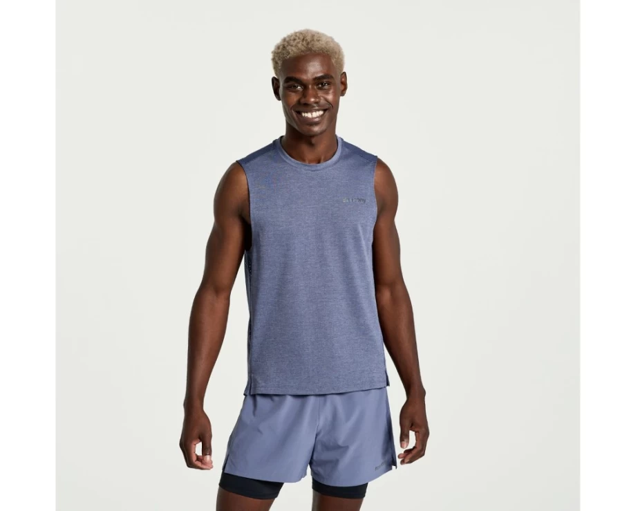 Saucony Men's Elevate Sleeveless Running Shirt in Horizon Heather