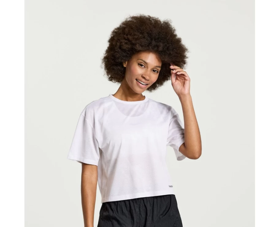 Saucony Women's Elevate Short Sleeve T-Shirt - White Tie-Dye Print Athletic Top
