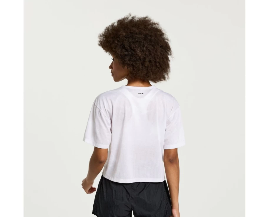 Saucony Women's Elevate Short Sleeve T-Shirt - White Tie-Dye Print Athletic Top