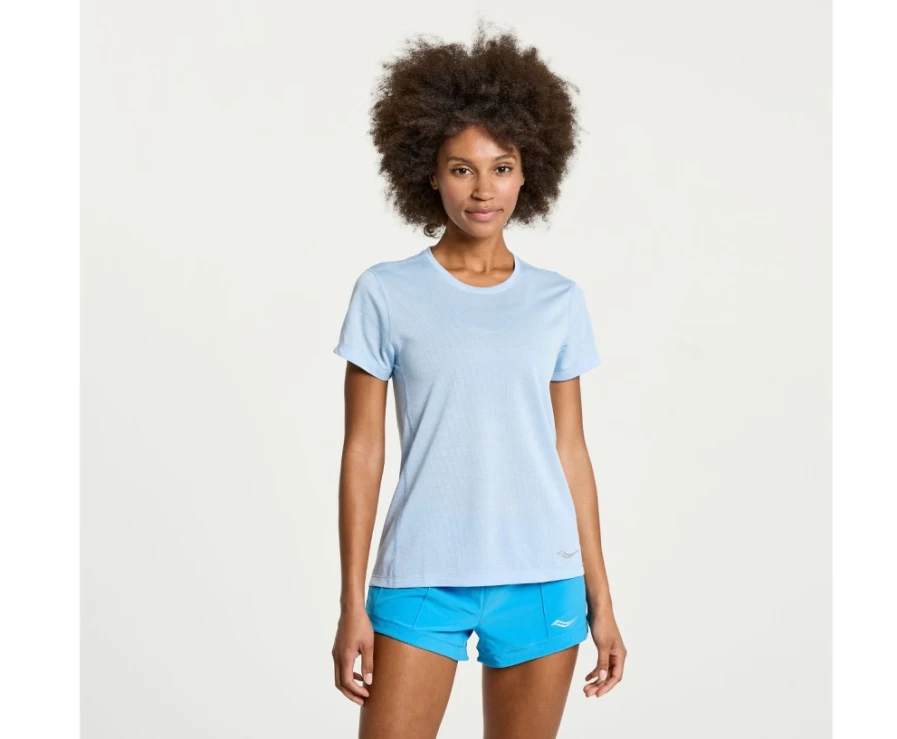 Saucony Women's Ether Heather Short Sleeve Running Top with Stopwatch Feature